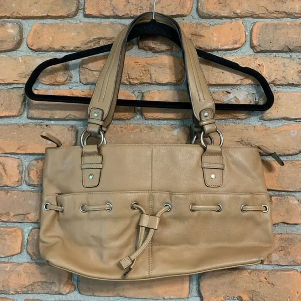 Wilsons Leather Women's Pebbled Leather Satchel Purse Bag Light Brown Medium